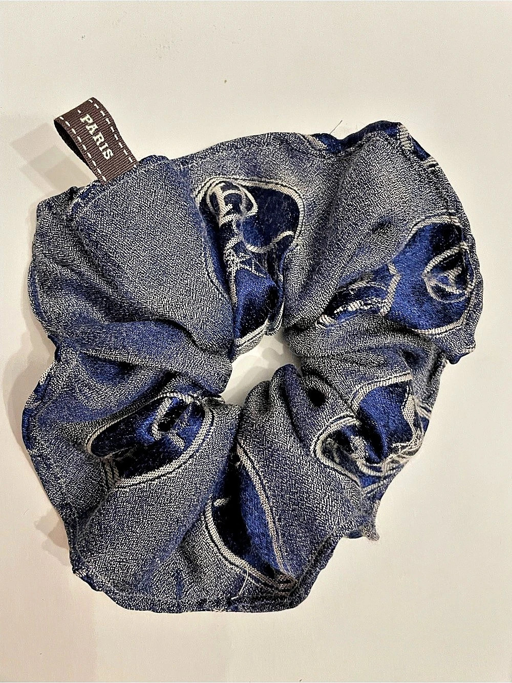 Hermès Silk Scrunchie Blue upcycled from authentic silk scarf